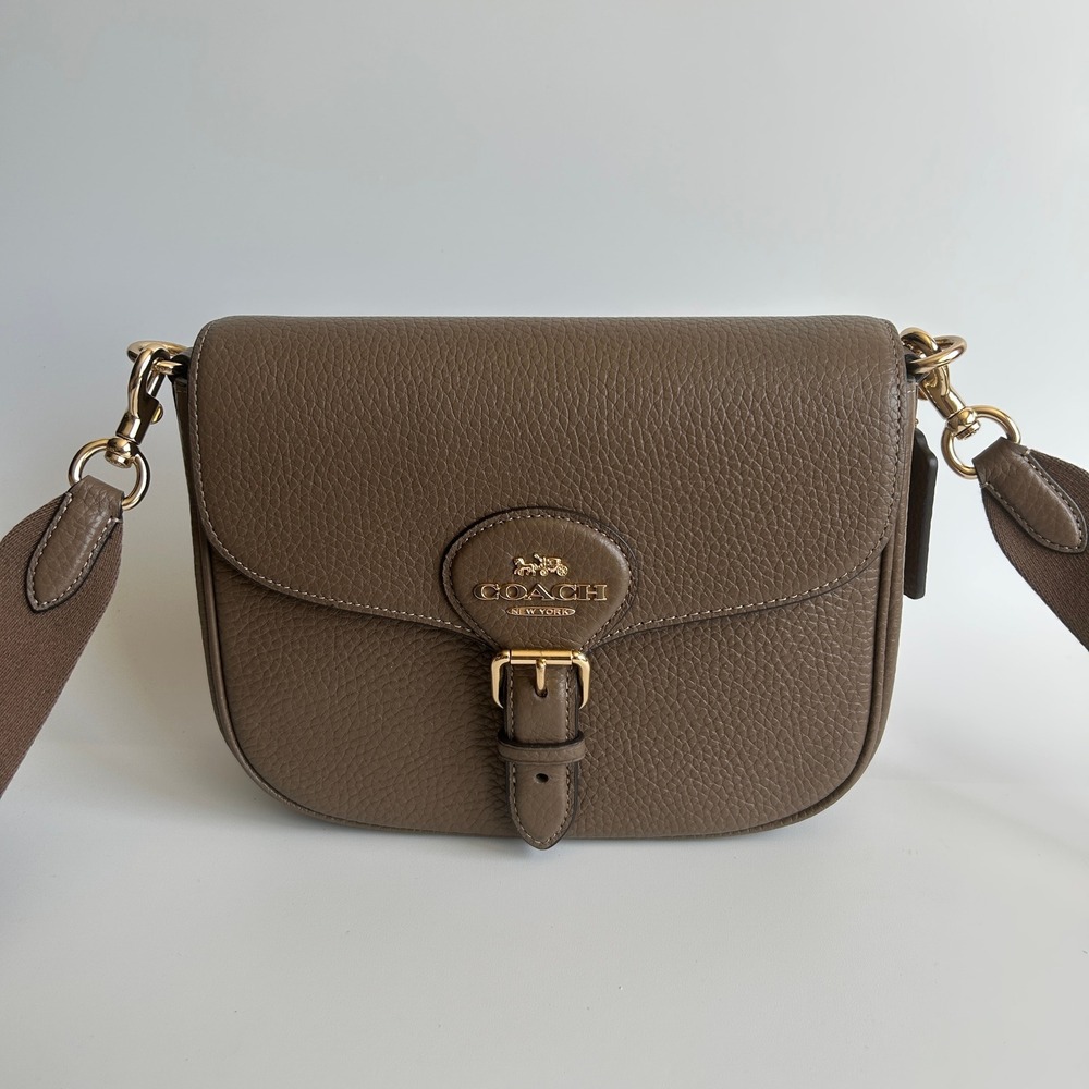 Coach Amelia Saddle Dark Stone Pebble Leather Crossbody Bag CP107